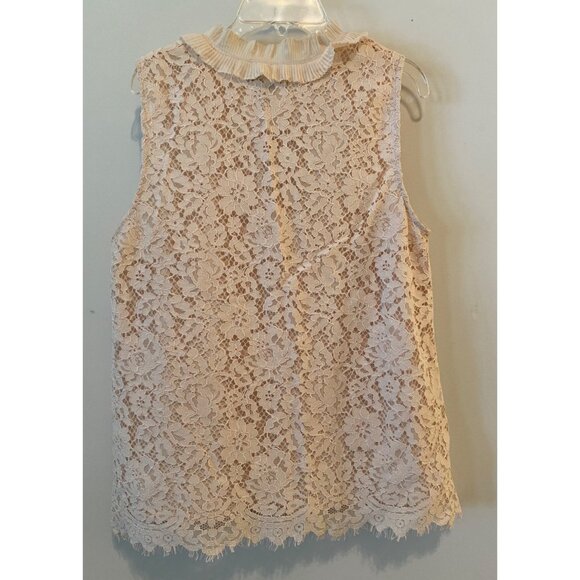J. Crew Women's Sleeveless Ivory Lace Blouse Ruffled Collar Medium - Picture 2 of 10